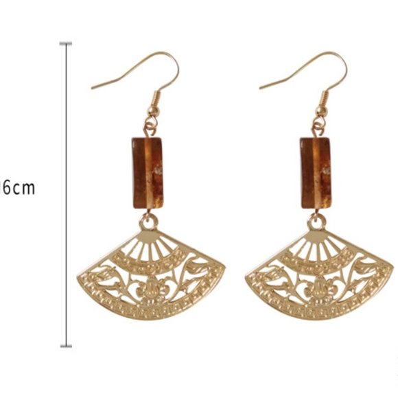 Ancient Asian Fan Stone Drop Earrings - Picture 10 of 11